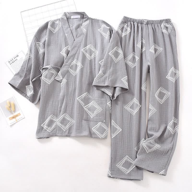 Ensemble kimono unisexe en coton à motif diamant Ownkoti - Gris - XL - image 1