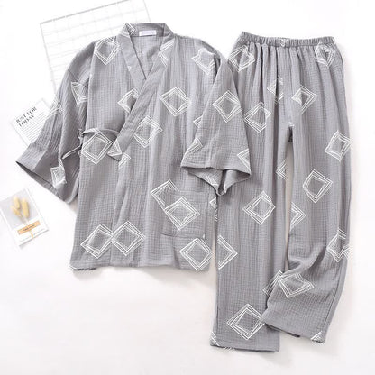 Ensemble kimono unisexe en coton à motif diamant Ownkoti - Gris - XL - image 1