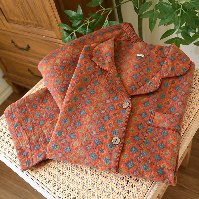 Vêtements d'intérieur Ownkoti en gaze de coton à motif géométrique rétro - Orange - XXL - image 0