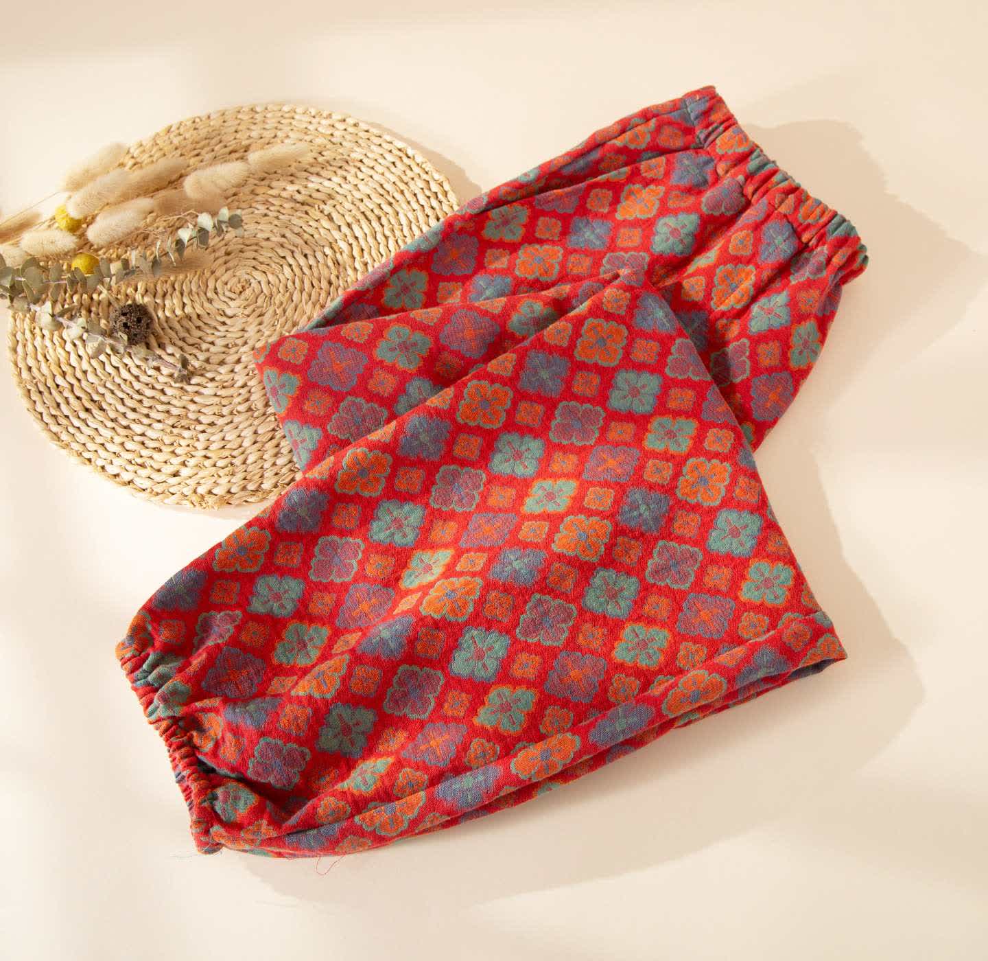 Pantalon de pyjama Ownkoti en gaze de coton à motif géométrique - Rouge - 2XL - image 0