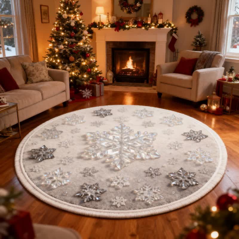 Tapis de Noël Ownkoti avec effet flocon de neige 3D - Blanc - 140 cm x 140 cm - image 0