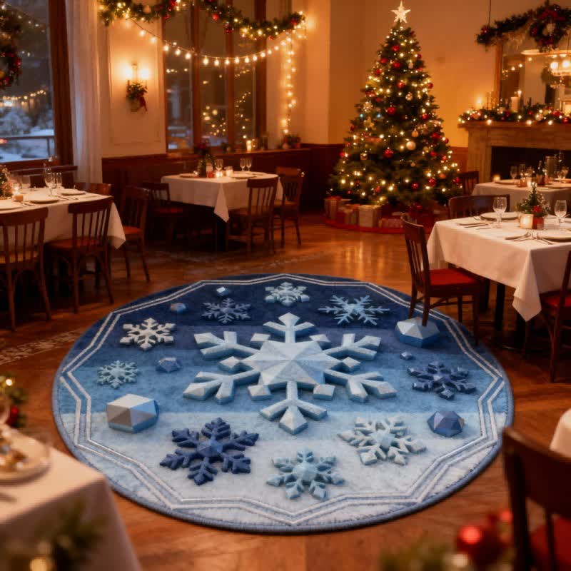 Tapis de Noël Ownkoti avec effet flocon de neige 3D - Bleu - 140 cm x 140 cm - image 5