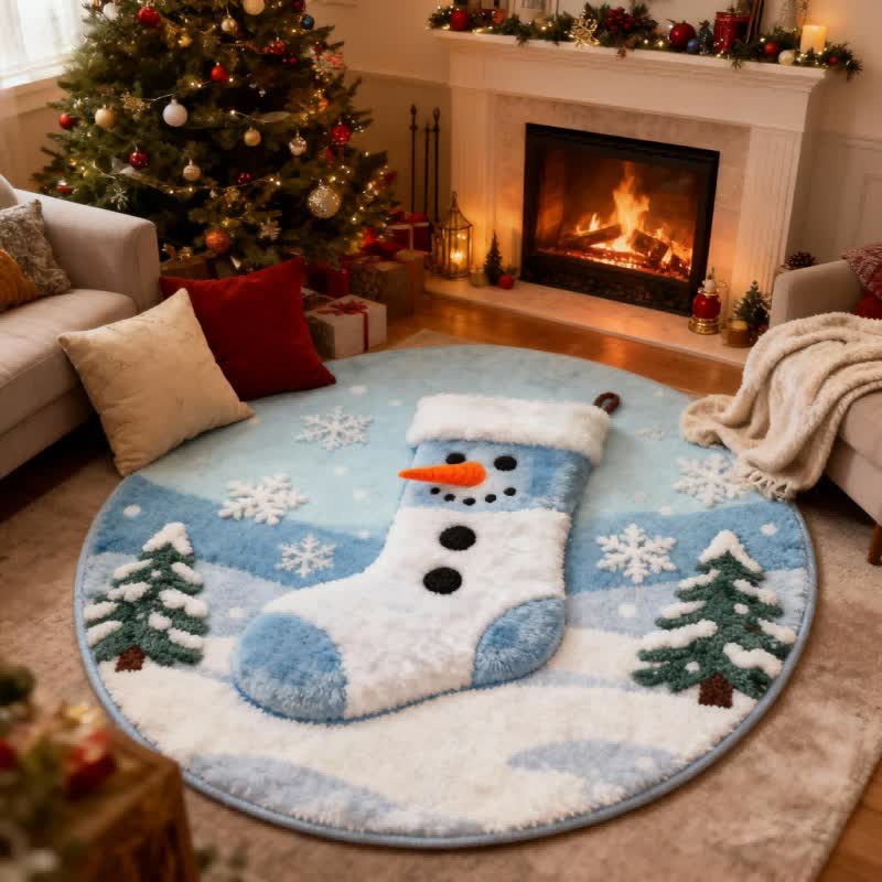 Tapis de Noël créatif Ownkoti avec effet 3D - Bleu - 140 cm x 140 cm - image 0