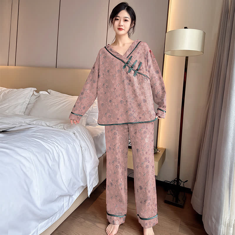 Ensemble pyjama oversize en coton avec bouton grenouille et rose - corail orange - 4XL - image 7