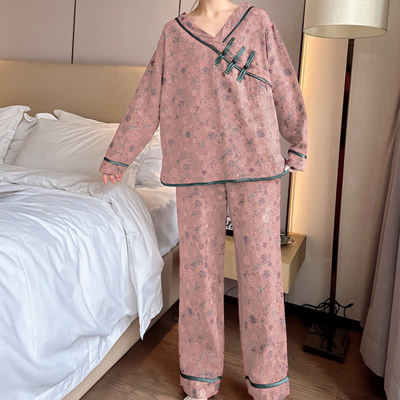 Ensemble pyjama oversize en coton avec bouton grenouille et rose - image 8