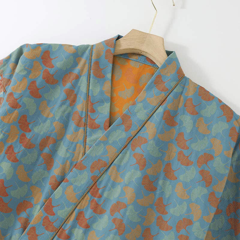Ensemble kimono d'intérieur en coton à motif de feuille de ginkgo - image 2