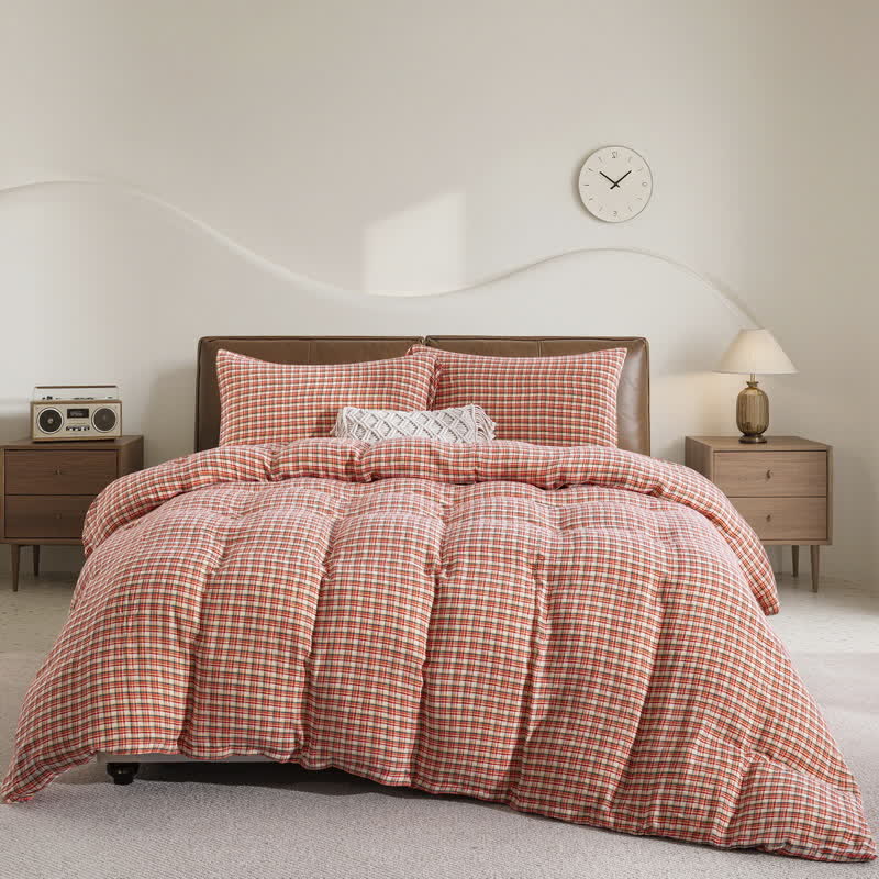 Ensemble de literie à carreaux confortables Ownkoti, 100% coton (3 pièces) - image 0