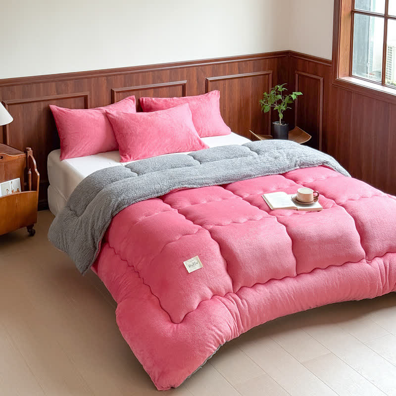 Couette en peluche Ownkoti en polaire Sherpa - Rose - 220 cm x 240 cm - image 1