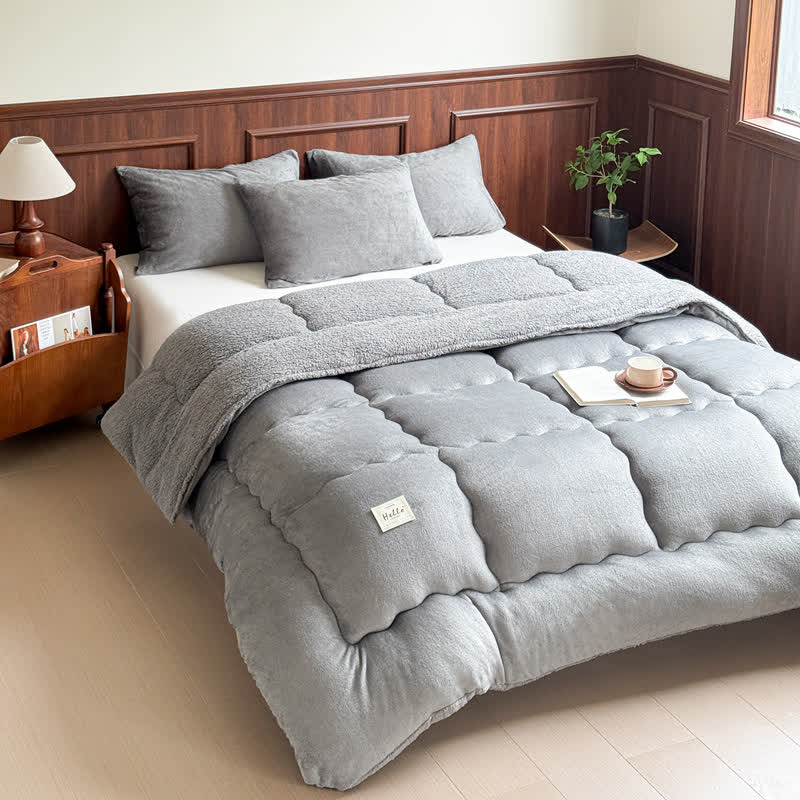 Couette en peluche Ownkoti en polaire Sherpa - Gris - 220 cm x 240 cm - image 2
