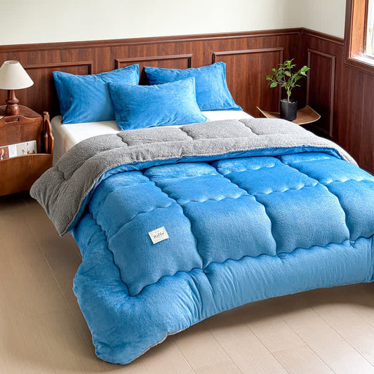 Couette en peluche Ownkoti en polaire Sherpa - Bleu - 220 cm x 240 cm - image 0