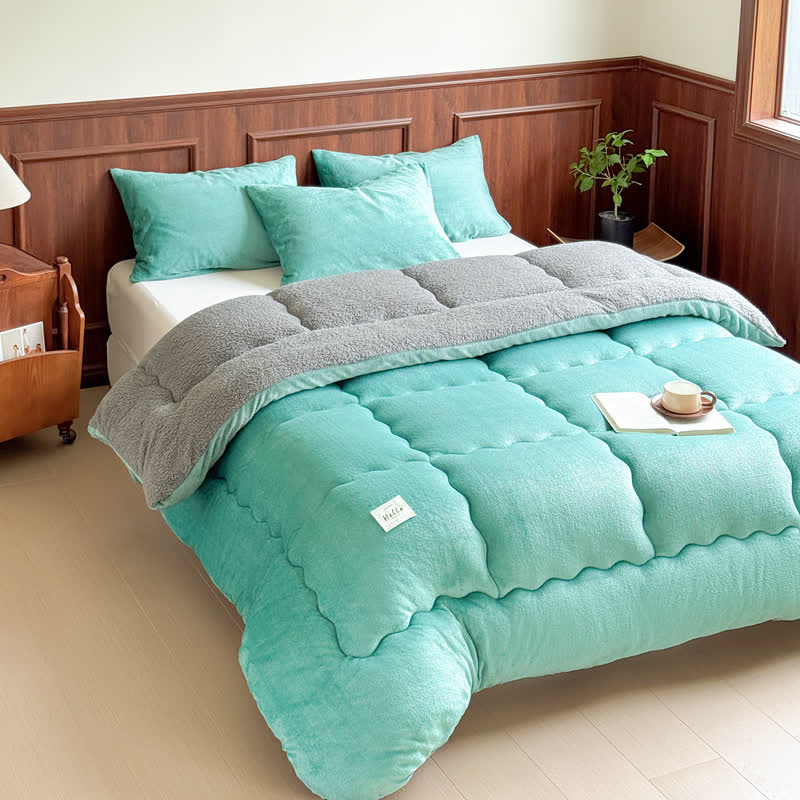 Couette en peluche Ownkoti en polaire Sherpa - Vert et gris - 220 cm x 240 cm - image 3