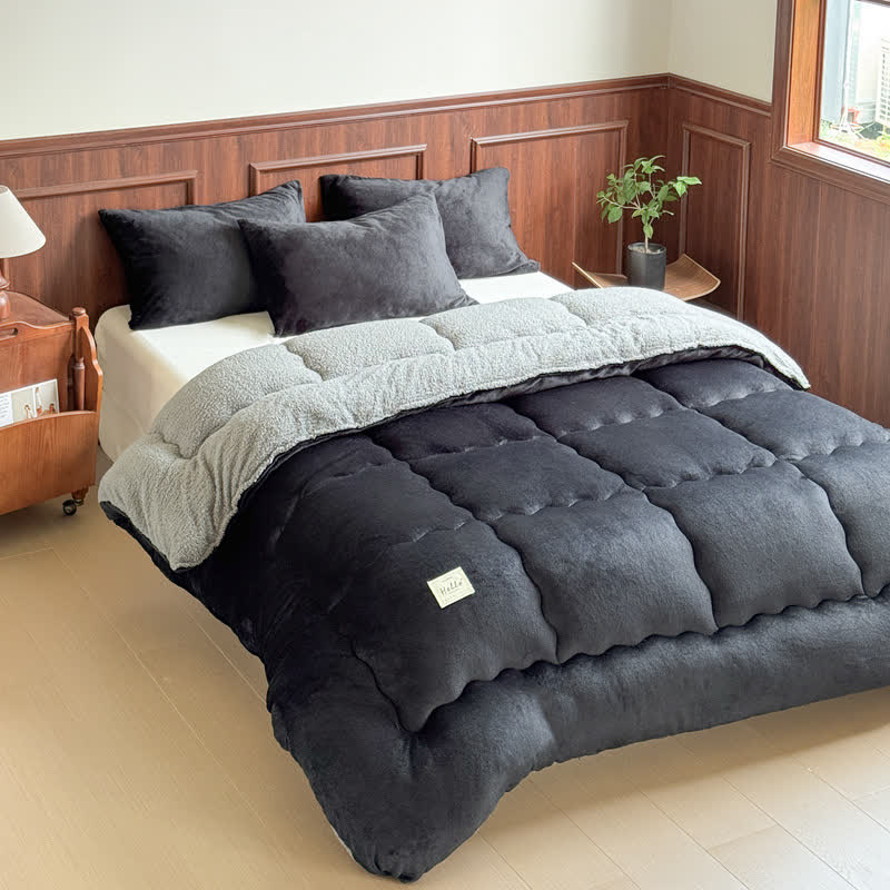 Couette en peluche Ownkoti en polaire Sherpa - Noir et gris - 220 cm x 240 cm - image 4