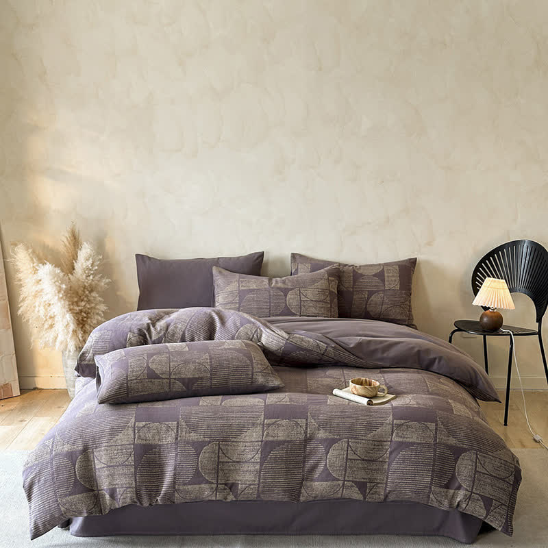 Ensemble de literie en coton brossé géométrique Ownkoti (4 pièces) - violet foncé - roi - image 9