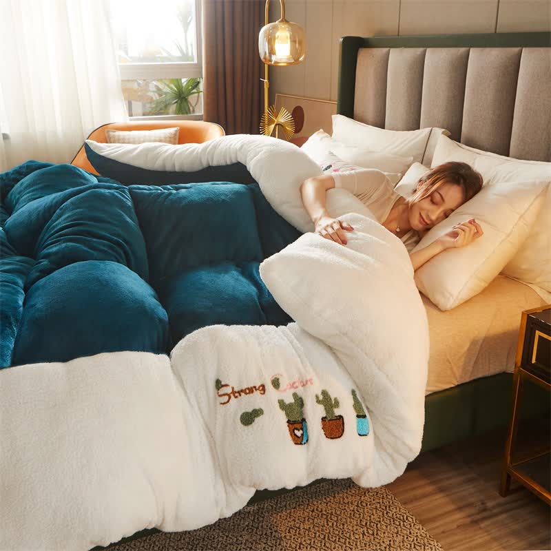 Couette à carreaux Ownkoti avec broderie cactus - image 1