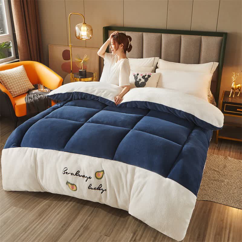 Couette à carreaux Ownkoti avec broderie cactus - bleu marine - 200 cm x 230 cm - image 4