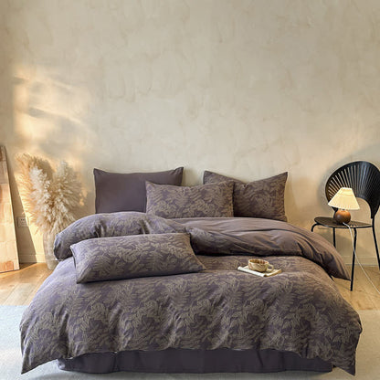 Ensemble de literie Ownkoti en coton brossé à motif botanique (4 pièces) - violet foncé - roi - image 14