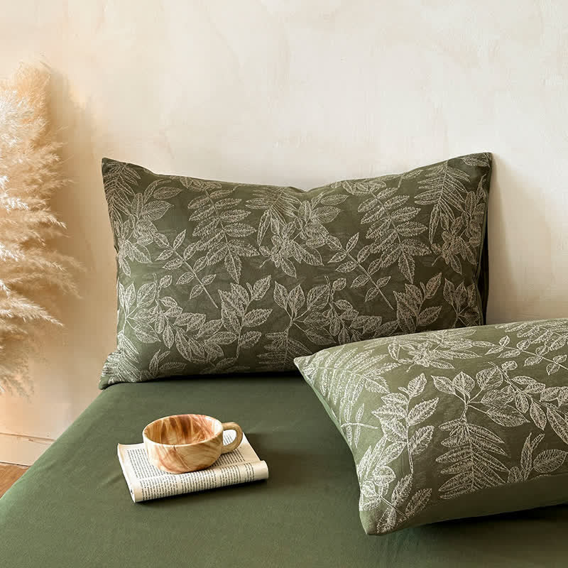 Ensemble de literie Ownkoti en coton brossé à motif botanique (4 pièces) - image 4