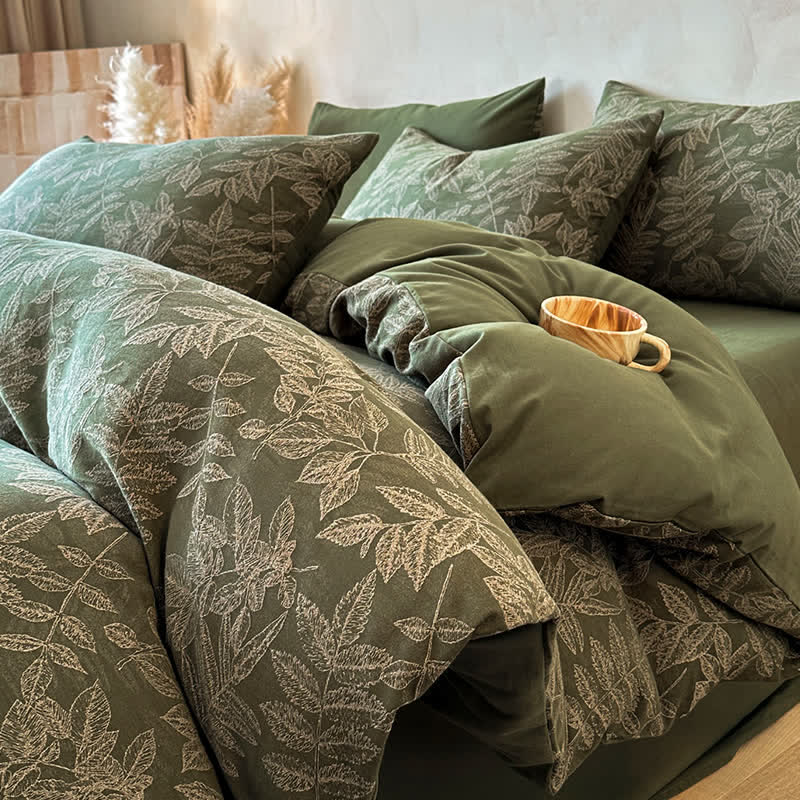 Ensemble de literie Ownkoti en coton brossé à motif botanique (4 pièces) - image 3