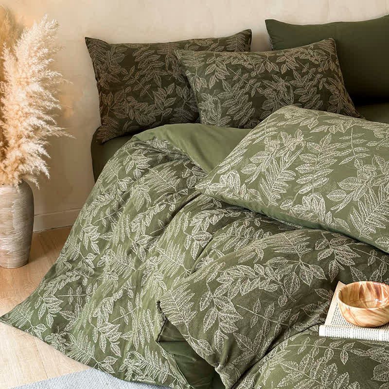 Ensemble de literie Ownkoti en coton brossé à motif botanique (4 pièces) - image 0