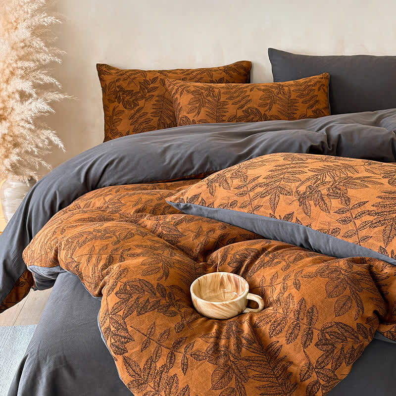 Ensemble de literie Ownkoti en coton brossé à motif botanique (4 pièces) - image 11