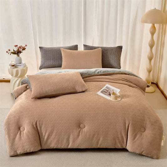 Couverture en sherpa à texture gaufrée et peluche Ownkoti - Café - 220 cm x 240 cm - image 0