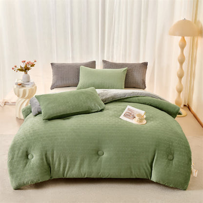 Couverture en sherpa à texture gaufrée et peluche Ownkoti - Vert - 220 cm x 240 cm - image 10