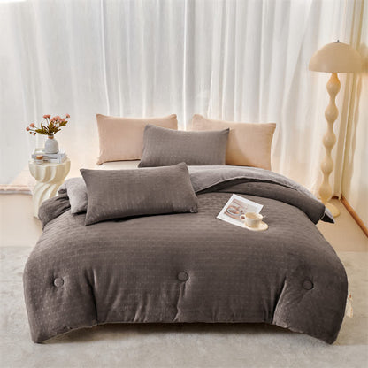 Couverture en sherpa à texture gaufrée et peluche Ownkoti - Gris foncé - 220 cm x 240 cm - image 14