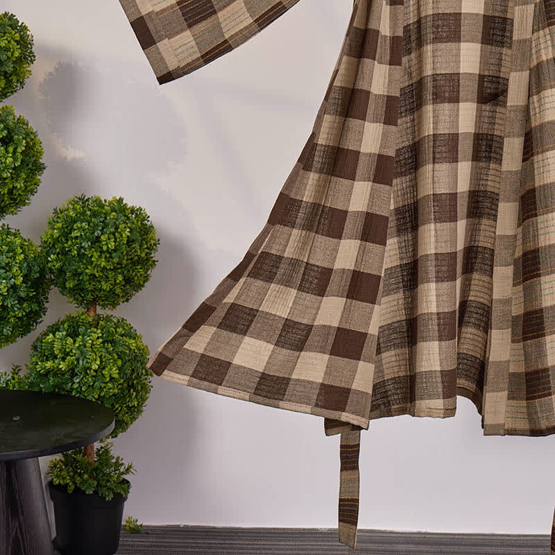 Peignoir kimono classique à carreaux en gaze de coton - image 8