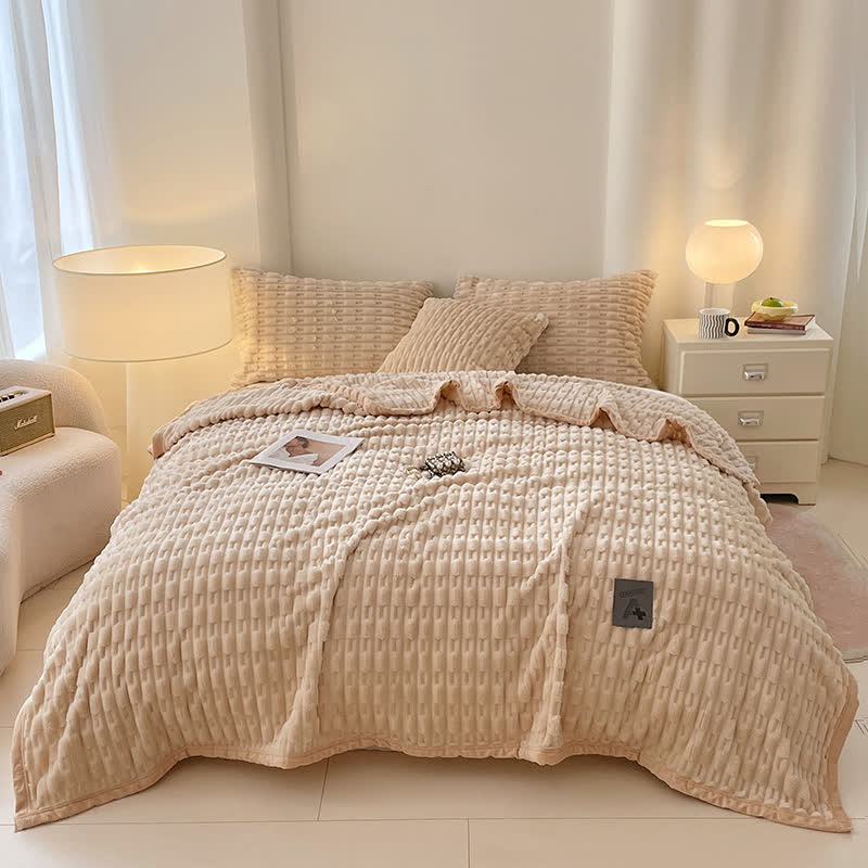 Couverture polaire minimaliste Ownkoti, couleur unie, avec texture - Café - 200 cm x 230 cm - image 12