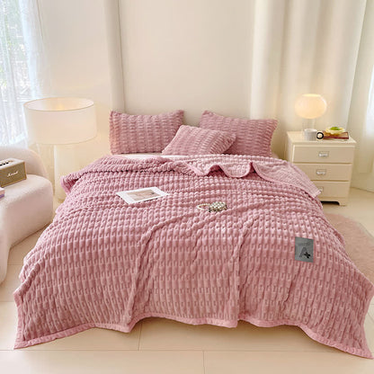 Couverture polaire minimaliste Ownkoti, couleur unie, avec texture - Rose - 200 cm x 230 cm - image 0