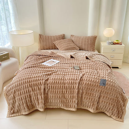 Couverture polaire minimaliste Ownkoti, couleur unie, avec texture - Kaki - 200 cm x 230 cm - image 9