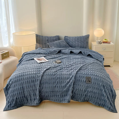 Couverture polaire minimaliste Ownkoti, couleur unie, avec texture - bleu foncé - 200 cm x 230 cm - image 10