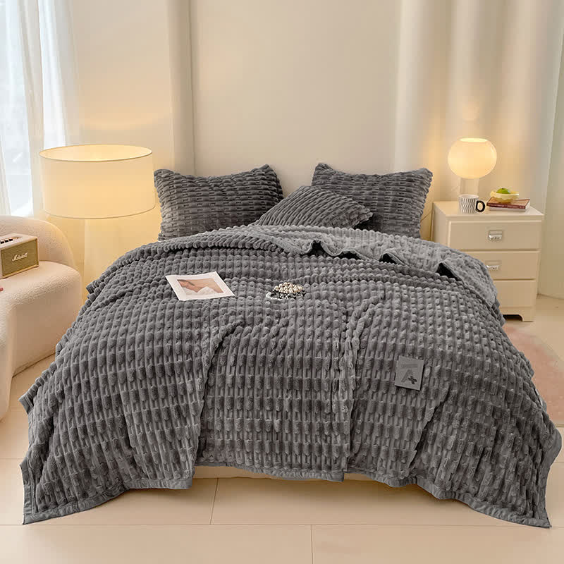 Couverture polaire minimaliste Ownkoti, couleur unie, avec texture - Gris foncé - 200 cm x 230 cm - image 8