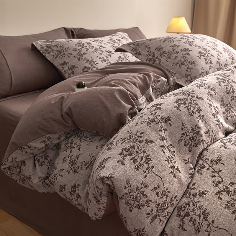 Parure de lit élégante en gaze de coton Ownkoti à motif floral - Café noir - 220 cm x 240 cm - image 0