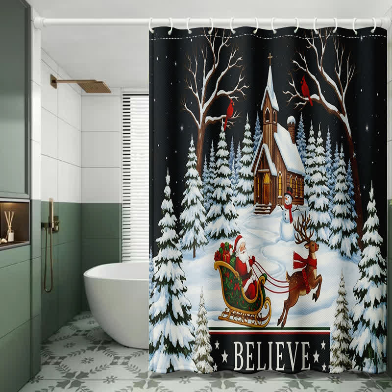 Rideau de douche de Noël avec une nuit enneigée - 180 cm x 200 cm - image 0