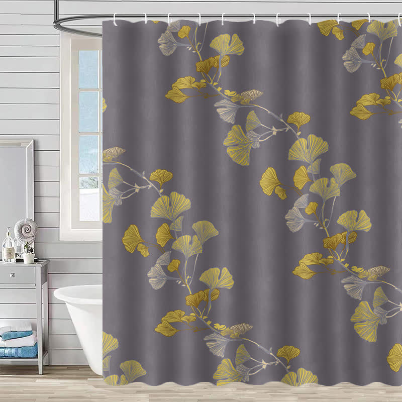 Rideau de douche à motif de feuilles de ginkgo - Gris - 230 cm x 180 cm - image 0