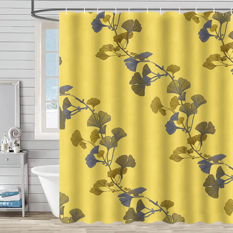Rideau de douche à motif de feuilles de ginkgo - Jaune - 230 cm x 180 cm - image 2