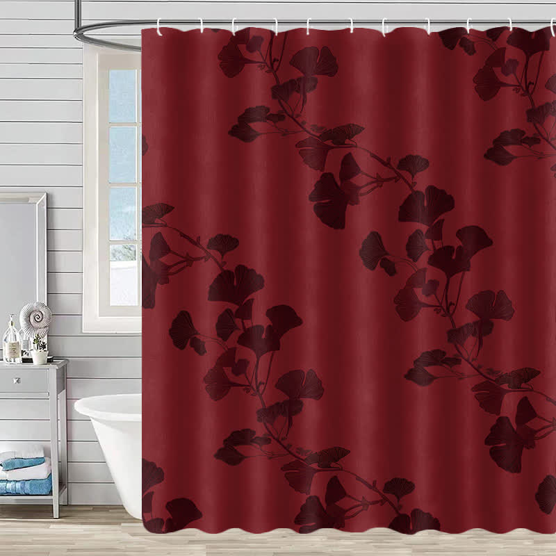 Rideau de douche à motif de feuilles de ginkgo - Rouge - 230 cm x 180 cm - image 4