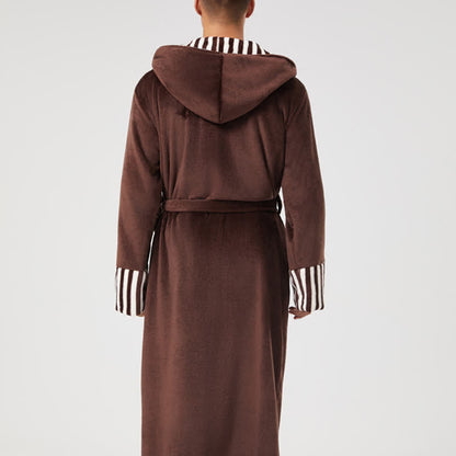 Peignoir unisexe à rayures, col et capuche en peluche - image 6