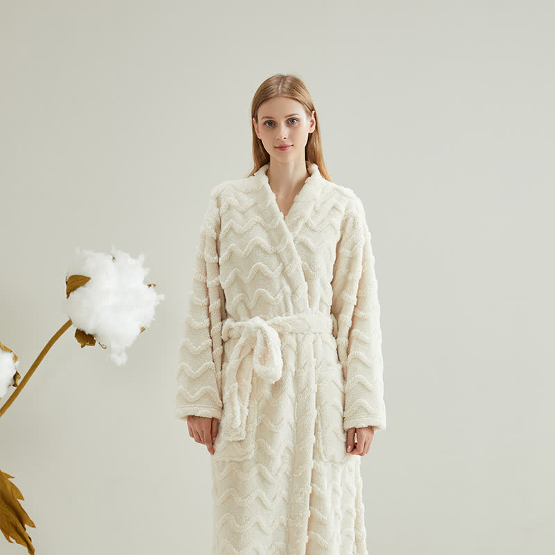 Peignoir unisexe en peluche ondulée - Beige - Taille homme : XXL - image 5