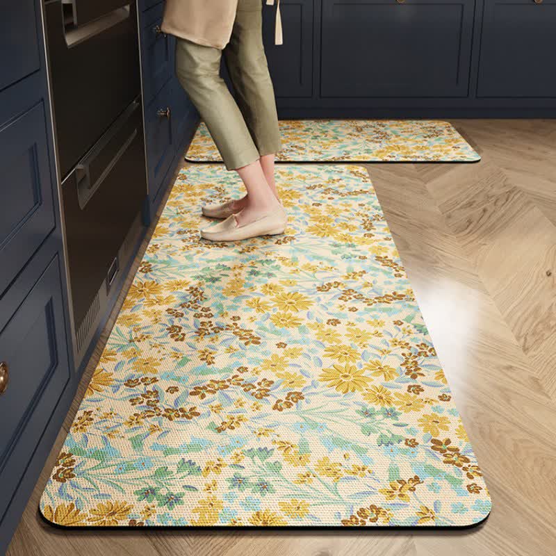Tapis de cuisine rustique et absorbant « Marguerites » - Beige - 60 cm x 90 cm + 60 cm x 200 cm - image 1