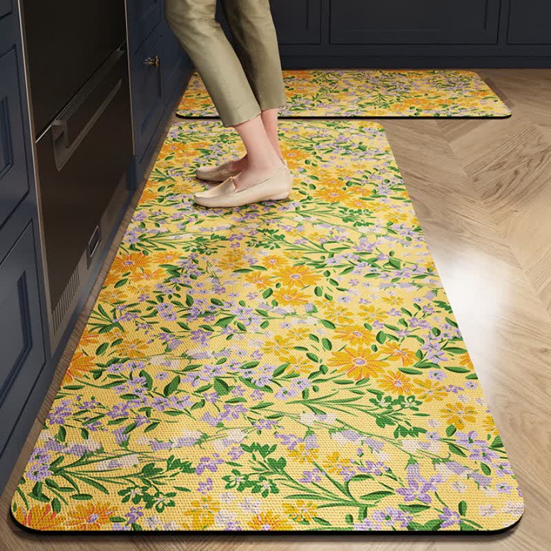 Tapis de cuisine rustique et absorbant « Marguerites » - Jaune - 60 cm x 90 cm + 60 cm x 200 cm - image 2