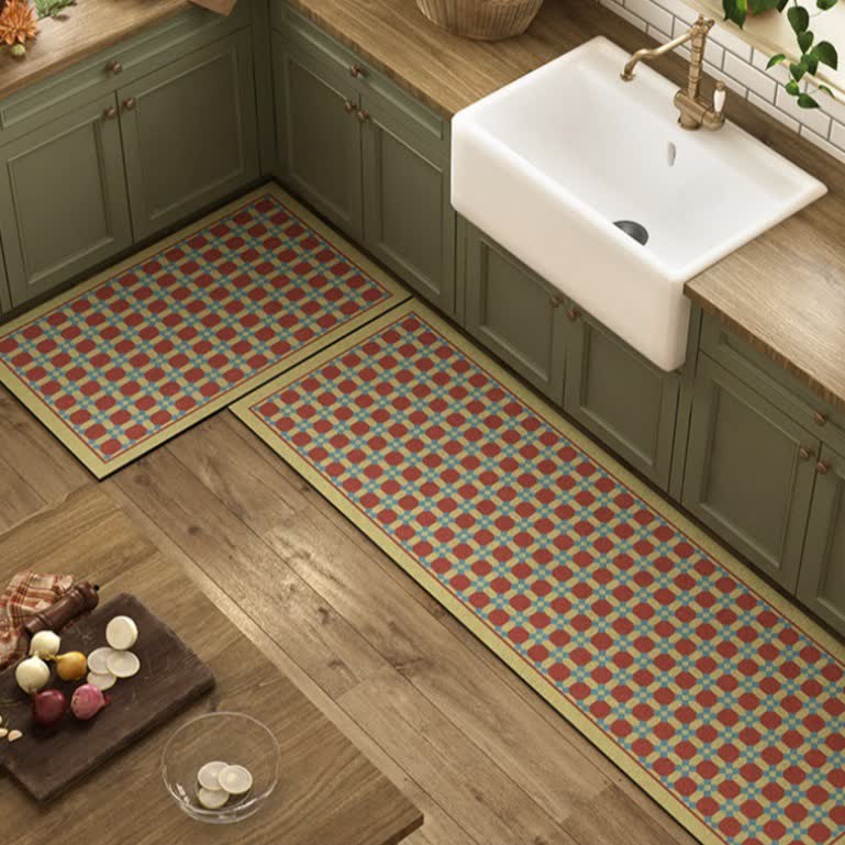 Tapis de cuisine à carreaux floraux géométriques - 60 cm x 90 cm + 60 cm x 180 cm - image 0