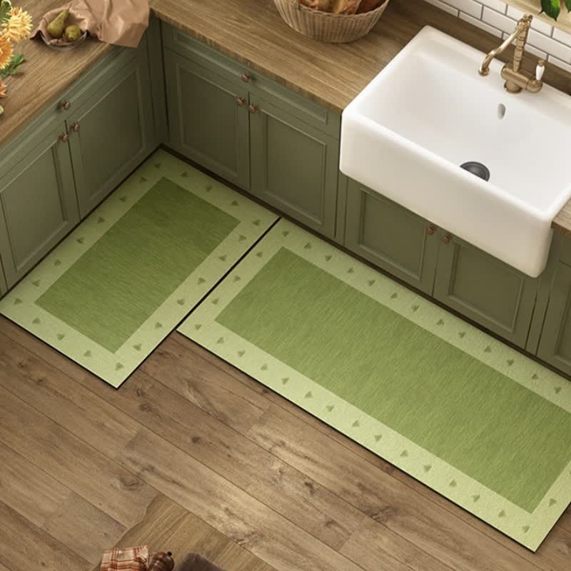 Tapis de cuisine à bordure vert terre de diatomées - 60 cm x 90 cm + 60 cm x 180 cm - image 0