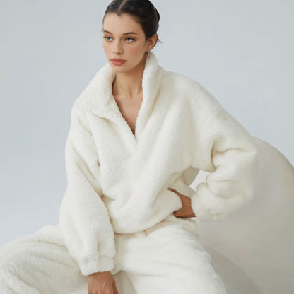 Ensemble de vêtements d'intérieur en peluche de couleur unie - Blanc - XL - image 0