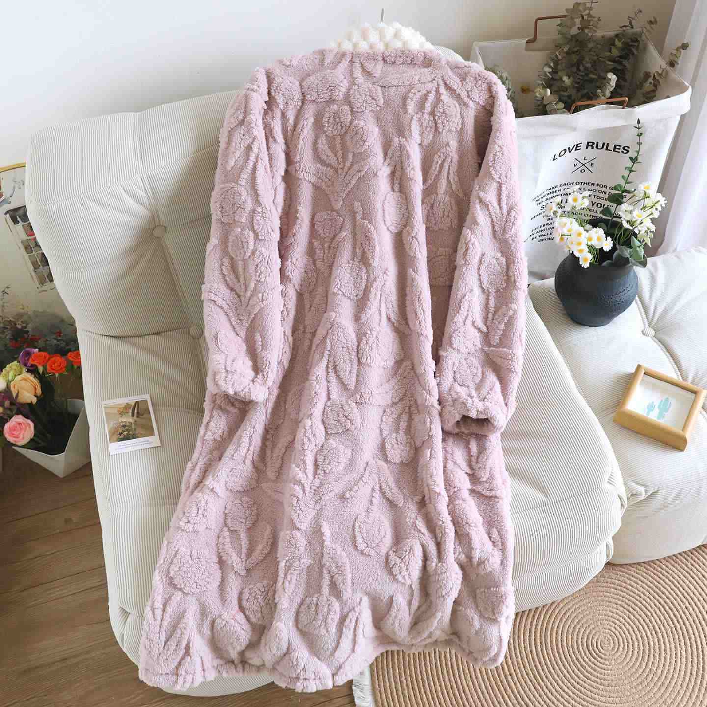 Chemise de nuit en forme de tulipe avec patte de boutonnage en peluche texturée - image 5