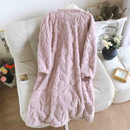 Chemise de nuit en forme de tulipe avec patte de boutonnage en peluche texturée - image 5