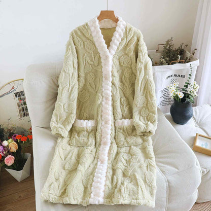 Chemise de nuit en forme de tulipe avec patte de boutonnage en peluche texturée - Vert - XL - image 3