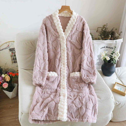 Chemise de nuit en forme de tulipe avec patte de boutonnage en peluche texturée - Violet - XL - image 4