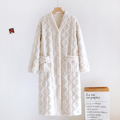 Chemise de nuit avec patte de boutonnage en peluche en forme de losange - Beige - XL - image 3